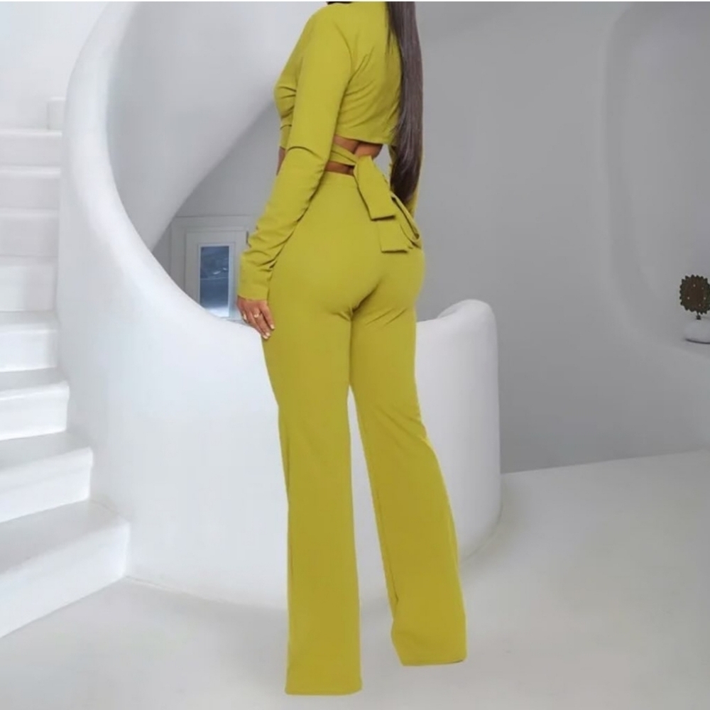 New w/ tag  Blazer straightened set for women with tie at the back, flared pants